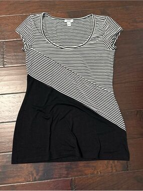 Cache Black and White Diagonal Stripe Short Sleeve Tee